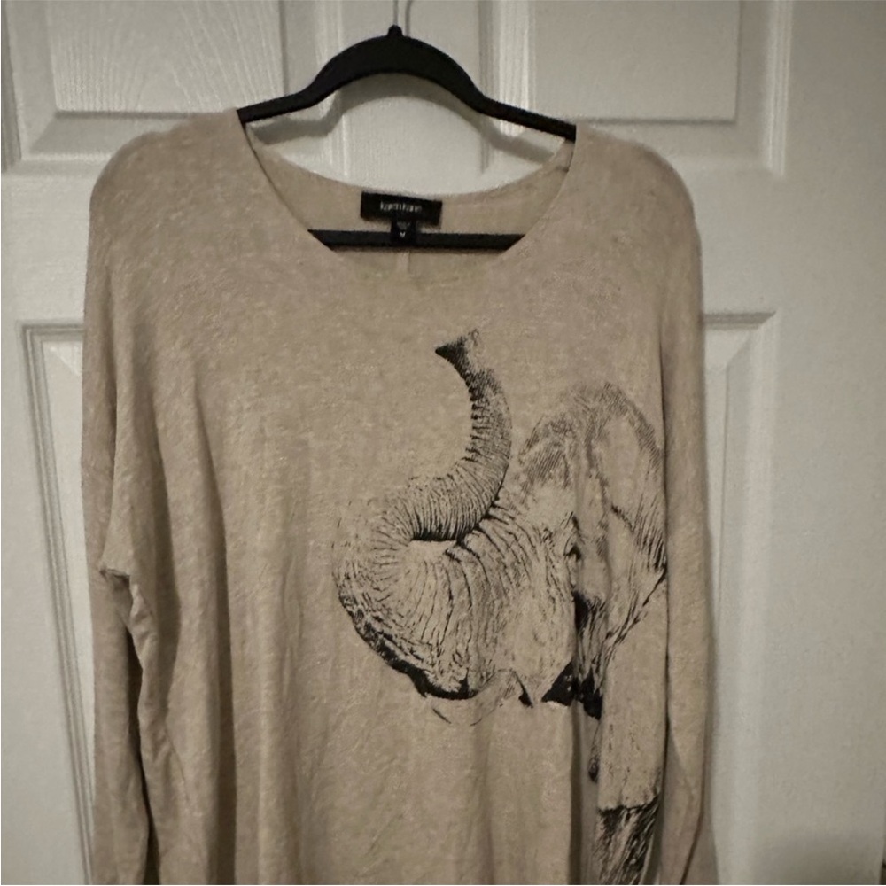 Karen Scott Beige Elephant Print Sweater
